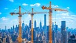 © Ardhana - Three construction cranes against NYC skyline.