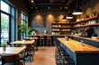 ©  Frames of Reference - Modern coffee shop with wooden tables, barista station, and minimalist design, design, station