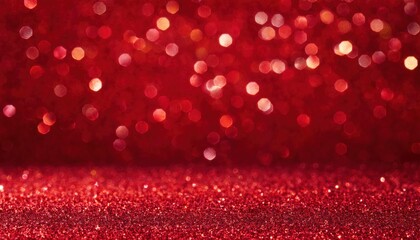 Poster - shimmering red glitter background with soft glowing bokeh, festive holiday texture for christmas, valentine's, luxury design

