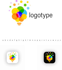 Aufkleber - Colourful lightbulb logo with overlapping colorful circles, symbolizing ideas, innovation, and inspiration. Ideal for creative agencies, startups, and design businesses. Modern vector logo