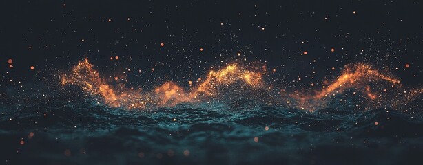 The movement of data and its connectivity are illustrated by abstract waves of teal and green, with digital particles flowing through cyber space