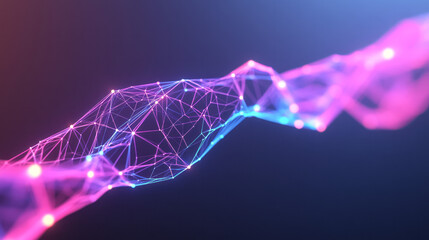 Aufkleber - Poetic macro shot of a neon wireframe structure outlined in vivid pink and blue, with soft digital