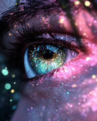 Fototapete - A digital artwork capturing a transcendent fantasy gaze, as soft, luminescent eyes peer into a