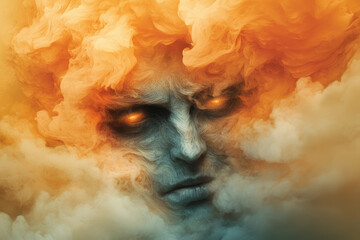 Aufkleber - An abstract composition featuring an enigmatic gaze emerging from swirling mists, unveiling layers