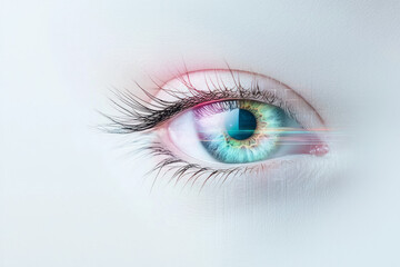 Fototapete - Modern minimalist composition where a single eye with a translucent, gradient iris captures hints