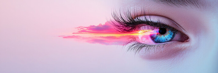 Fototapete - Minimalist composition capturing a solitary eye with a mesmerizing, iridescent iris reflecting a