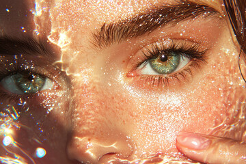 Fototapete - close up of a man looking through a magnifying glass