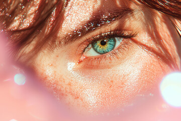 Poster - close up of a woman face with red feathers