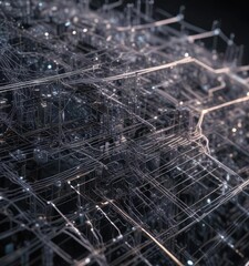 intricate network of code lines and circuits woven into a complex mesh, programming language, circuit diagram, software engineer, engineering concept, technical illustration