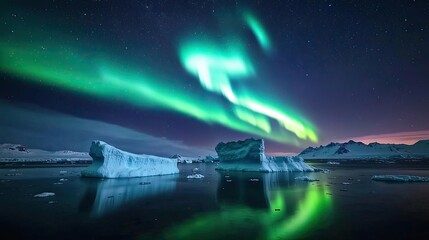 aurora borealis northern lights idea. a breathtaking view of northern lights over icy landscapes and