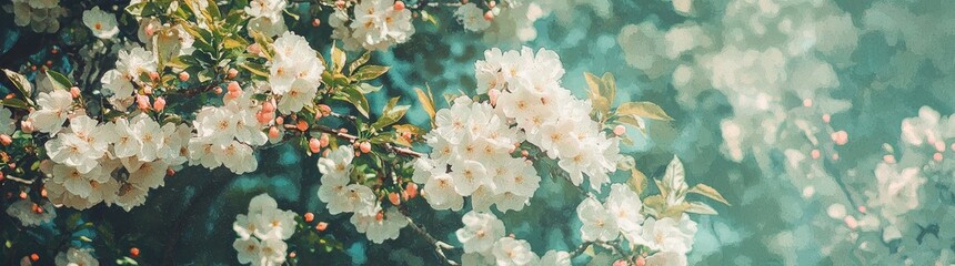 Wall Mural - a spring background is created using an abstract banner with a design of green blurred bokeh lights