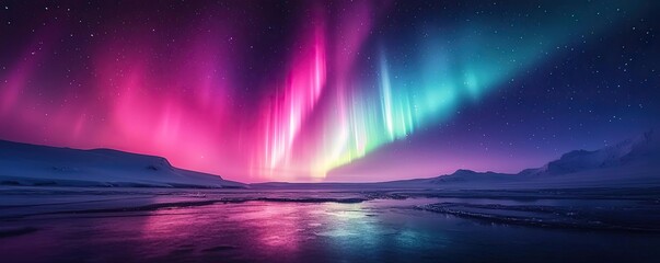 aurora borealis northern lights concept. a stunning view of the northern lights illuminating the nig