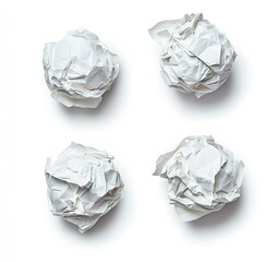 Fototapete - Scattered Crumbled White Paper Balls on White Background Reflecting Artistic Expression and Waste : Generative AI
