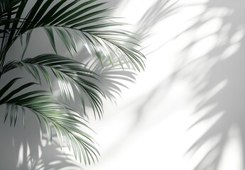Fototapete - Elegant Palm Leaves Casting Soft Shadows on a Bright White Background : Generative AI