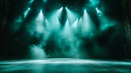 Aufkleber - Dramatic Stage Lights Illuminating Empty Theater Stage with Fog Effects : Generative AI