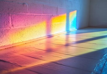Fototapete - Colorful Light Shadows on a White Wall Creating a Soft and Ethereal Atmosphere : Generative AI