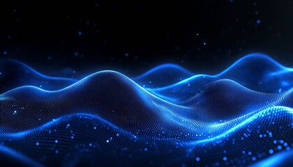 Fototapete - Stunning Blue Waves of Light Creating an Ethereal Glow and Depth in a Digital Landscape : Generative AI
