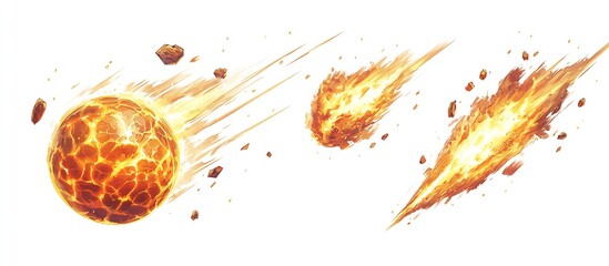 Poster - Dynamic Burst of Fiery Meteorites with Bright Flames on a Transparent Background : Generative AI