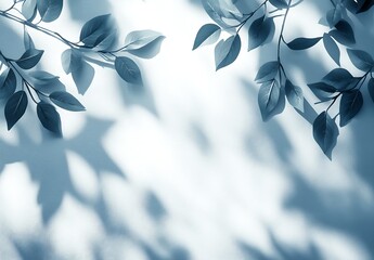 Aufkleber - Elegant Leaf Branches in Cool Monochrome Tones with Subtle Shadows on a Light Background : Generative AI