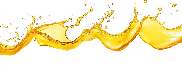 Poster - Dynamic Splash of Yellow Oil on White Background Reflecting Movement and Freshness for Culinary Arts : Generative AI