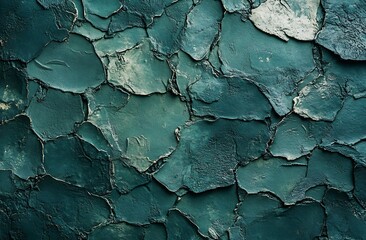 Fototapete - Textured natural wall with cracked paint in dark green and blue tones showcasing rustic beauty and depth : Generative AI