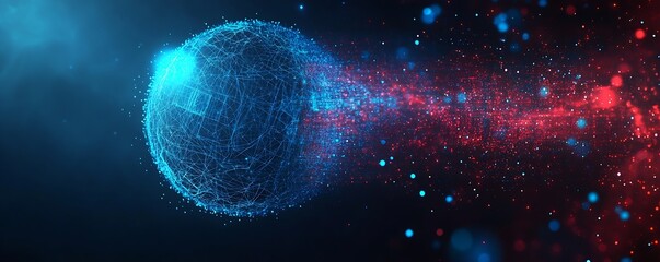 Leinwandbilder - Futuristic glowing sphere with vibrant particles showcasing technology and energy in dark background : Generative AI