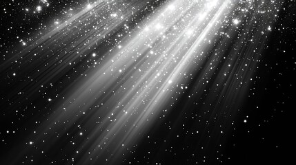 Poster - Radiant Light Rays and Glimmering Stars Creating an Enchanting Black and White Scene : Generative AI