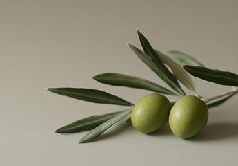 Aufkleber - Fresh green olives with leaves showcasing vibrant color and texture on smooth surface : Generative AI