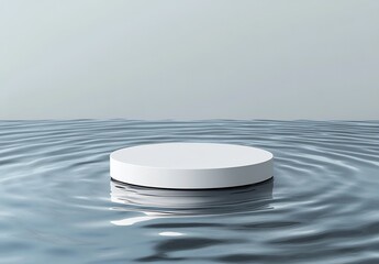 Leinwandbilder - Minimalist White Circular Platform Surrounded by Peaceful Water Ripples for Modern Design Concepts : Generative AI