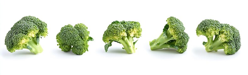 Poster - Fresh Green Broccoli Heads Displayed on a White Background : Generative AI