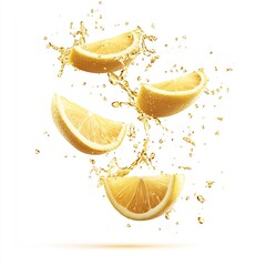 Poster - Floating Lemon Slices with Splashing Juice for a Summery Vibe in Clean Background : Generative AI