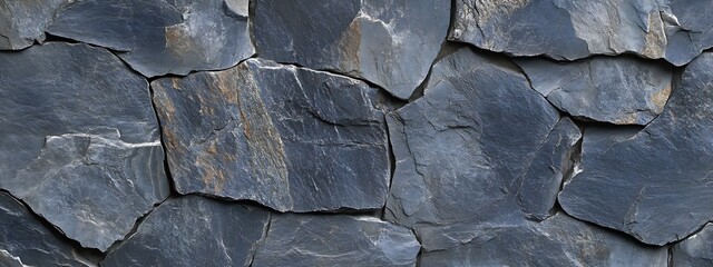 Leinwandbilder - Detailed Slate Stone Wall with Mixed Shaded Rocks for a Rustic Look : Generative AI