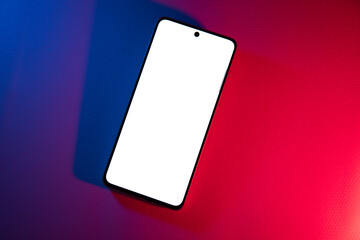 GeneratSmartphone blank screen. Mockup generic device. Mobile phone mock up on colorful background, Isolated screen for app or web site design promotion. Copy space beside for promo texted image
