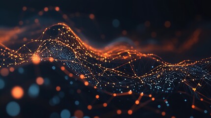 Leinwandbilder - Dynamic Flow of Abstract Orange and Blue Lines Depicting Modern Technology and Connectivity : Generative AI
