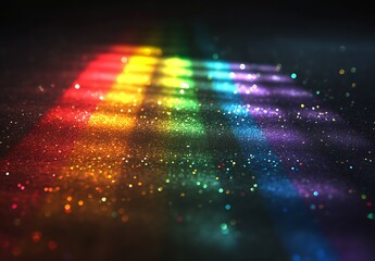 Fototapete - Vibrant rainbow light reflections creating a mesmerizing sparkling effect on a dark surface : Generative AI
