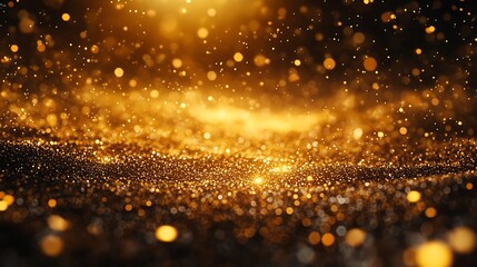 Poster - Dazzling golden sparkling particles forming an enchanting shimmering backdrop for creative projects : Generative AI