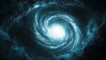 Aufkleber - Opening of a Bright Blue Swirling Galaxy in a Dark Cosmic Space : Generative AI
