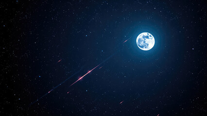 Wall Mural - majestic night sky with shooting stars streaking across the canvas, meteor shower, universe, astrono