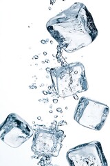 Leinwandbilder - Splashing ice cubes falling into clear water creating beautiful droplets : Generative AI