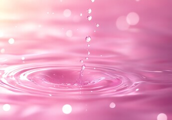 Aufkleber - Gentle Drops of Water Creating Ripples on a Soft Pink Surface for Tranquil and Aesthetic Visuals : Generative AI