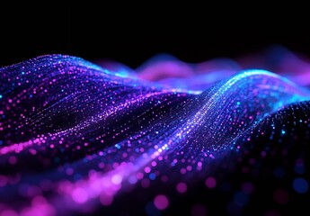 Fototapete - Vibrant Pink and Blue Waves of Light Particles Flowing in an Artistic Display : Generative AI