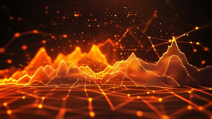 Fototapete - Dynamic Financial Data Visualization in Warm Orange and Yellow Hues Capturing Market Trends : Generative AI
