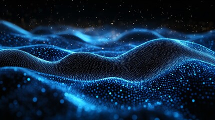 Aufkleber - Stunning Blue Digital Waves with Glittering Particles in a Dark Background : Generative AI