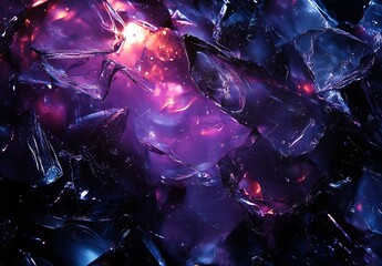 Leinwandbilder - Colorful shattered glass reflecting purple and orange light for abstract background designs : Generative AI