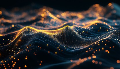 Aufkleber - Waves of Shimmering Particles in Warm Orange and Cool Blue Tones for Abstract Art : Generative AI