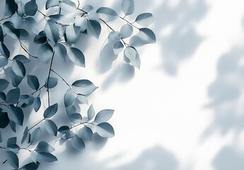 Poster - Soft Blue Leaf Shadows on a Light Surface Capturing Nature's Beauty and Tranquility for Creative Uses : Generative AI