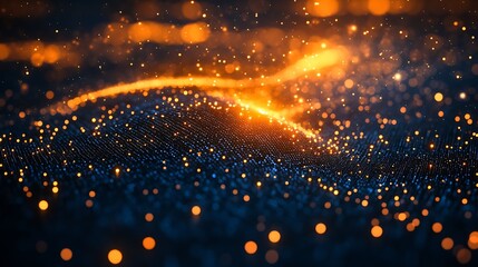 Fototapete - Sparkling Evening Glow with Blue and Orange Particles Creating a Magical Scene : Generative AI
