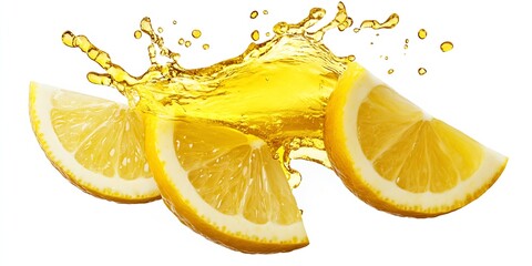 Aufkleber - Fresh Lemon Slices with Splashes of Citrus Juice for Healthy Refreshing Drinks : Generative AI