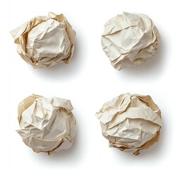 Fototapete - Crumpled Brown and White Paper Balls in a Creative Arrangement on White Background : Generative AI