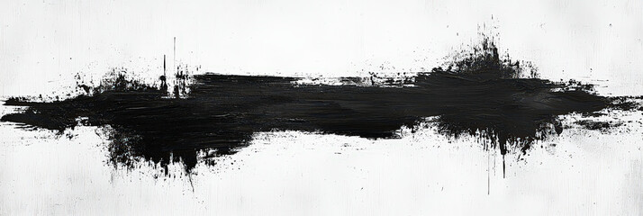 Poster - A bold black brushstroke is applied across a stark white canvas, evoking emotions through the contrast while being showcased in a contemporary art setting